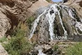 پوشش خزه و سبزه بر صخره‌های آبشار فیض‌آباد راور